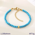 Blue marble-patterned beaded bracelet with 4mm beads and gold-tone metal lobster clasp - Style 3 Golden Blue Turquoise (KB207123-Z)