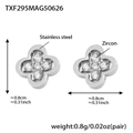 Silver four-leaf clover stainless steel stud earrings with zircon inlay and measurements - Steel Color 5A Zirconia Earrings (TXF295)
