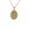 Gold oval pendant necklace with micro-pave cubic zirconia and religious relief - Oval Pendant-Fine Box Chain / Gold-Clear Diamonds