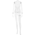 Dettaglio di body in rete bianca con scollo a V allacciato al collo e strass lucidi - Taglia unica / Bianco