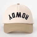 Retro two-tone embroidered ROWDY baseball cap with beige canvas and khaki brim - One Size / Off-White/Dark Khaki
