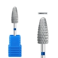 Macro view of professional silver tungsten carbide nail drill bit with blue ring - Blue Ring Large Corn Drill Bit (OMWGY19)