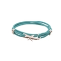 Detail of teal braided Milanese rope bracelet with silver shark metal clasp closure - Shark / Sky Blue