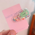 Cute green dinosaur hair clip for kids with colorful glitter sand inside the charm - Acrylic Crocodile