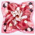 Pink silk square scarf with luxury rose floral prints and elegant tassel chain pattern - Pink and Red Roses