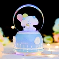 Blue sakura crystal ball musical box with cute character holding a golden moon - Medium 80 Light Snow + Light / 9052 White Creature Sitting on Moon