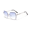Retro rimless sunglasses with gradient blue lenses and sleek silver metal frames - Blue