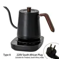 Matte black gooseneck electric kettle with wood grain handle and touch control base - Type A Black Wood Grain Handle TH/SA/IN Plug 220V