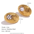 Elegant 18K gold plated stainless steel stud earrings with large white zircon stones - Oval Zirconia Threaded Bird Nest Stud Earrings (Gold-White Zircon)