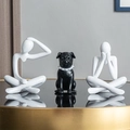 Modern abstract white thinking figure sculptures and black pug dog figurine decor set - Style CD White And Black Dog