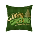 Green plaid Christmas cushion cover with golden Merry Christmas and New Year print - Green Plaid Tree - Plaid