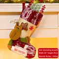 Christmas stocking with 3D reindeer decor in linen and velvet, 28x45cm festive tree hanging - Reindeer Style (070-C)