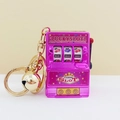 Pink lucky slot machine keychain with golden bell and metal hook accessory - Rose Red Gradient Textured Sticker With Gold Clasp And Bell / 1000 Minimum Order