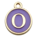 Golden round pendant with purple enamel background featuring white capital letter O - Letter O Pendant Only (Without Chain) / 1 Piece (12x14mm) / Purple