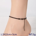 Minimalist black stainless steel twisted rope anklet for women on model's ankle - 3mm 22cm+5cm / Black