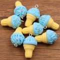 Colgantes de helado de resina azul y amarillo para joyería DIY y manualidades de llaveros - Azul