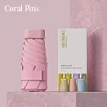 Mini six-fold sun umbrella in coral pink with ultra-light portable storage box - Flat Six-fold Light Pink Color Box Packaging