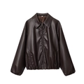 Giacca aviator in ecopelle marrone scuro con colletto alla coreana e polsini elastici a coste - XS / caffè