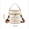 Insulated beige lunch bag with brown handles and Lunch Time print for 304 food container - Rice White Round Bag-Small