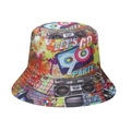Cappello da pescatore retrò anni 80 90 con stampe colorate disco boombox e graffiti su bianco - M(56-58cm) / Elementi Party Anni 90 (C)