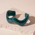 Minimalist deep teal resin wavy cuff bracelet with natural flow textures and irregular shape - Dark Green
