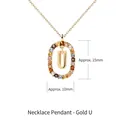 Gold plated S925 silver oval pendant with letter U and colorful zirconia stones - 925 Silver / Letter U (Gold)