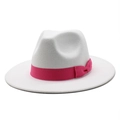 Detail of white wool fedora hat with a bright pink grosgrain ribbon and bow accent - M (56-58cm) / Rose Red Ribbon