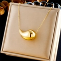 Gold plated stainless steel hollow teardrop pendant necklace in a luxury jewelry box - Bean Shaped Necklace Style (N2529)