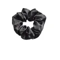 Satin fabric scrunchie in black with a glossy finish and pleated design for ponytails - Black