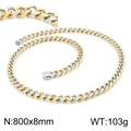 Collier gourmette bicolore en acier inoxydable argent et or, dimensions 800x8mm - Collier Or & Argent 800x8mm