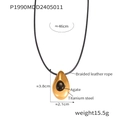 Collier minimaliste en acier titane avec pendentif goutte en agate et cordon en cuir - Corde en cuir tressé dorée