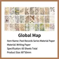 Vintage global map scrapbook paper stickers for DIY journaling projects, 60 sheets set - Global Map