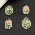 Vintage Monet style oval floral pendants with gold relief frame and faux pearls - Mix 4 Pcs Oil Drip Baroque Pearl Flowers-SN963