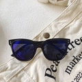 Classic black frame children sunglasses with blue lenses and silver rivets on a canvas bag - Black Frame Blue Mirrored Lens
