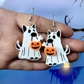 Orecchini di Halloween in acrilico a forma di cane fantasma con zucca su sfondo festivo - C133 Cane Fantasma