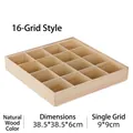 16-compartment wooden storage box in natural finish measuring 38.5x38.5x6cm - Natural 16 Grids