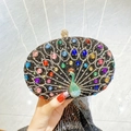 Luxurious black peacock crystal evening bag with colorful rhinestones for party - Black