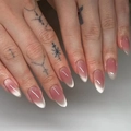 Pink and white gradient almond press-on nails with cat eye finish and jelly texture - Pink White Gradient Cat Eye Almond Style (JL0693)