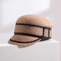 Elegant wool felt newsboy hat for women with black mesh veil and decorative trim - Adjustable / Camel