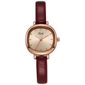 Minimalistische Damen-Quarzuhr mit tiefrotem Lederarmband und roségoldenem Zifferblatt - Roségold Gehäuse Rosé Zifferblatt Rotes Armband
