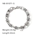 Silver stainless steel chain bracelet with geometric oval links, 22cm length and 34g weight - Silver