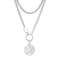 Double-layered silver crown pendant necklace with round medallion in minimalist style - Steel Color (KN236390-Z)
