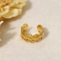 French vintage style 18K gold plated leaf cuff earring with hollow texture on beige fabric - Hollow Leaf Texture (SC23072910)