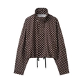Dettaglio giacca a pois marrone scuro con collo alto e coulisse regolabile sul fondo - XS / Top / Marrone