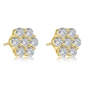 Elegant gold flower stud earrings featuring a six-petal cluster of sparkling clear gemstones - Exquisite Flower Studs / Gold