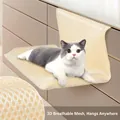 Cream 3D breathable mesh cat hammock with hanging foldable frame and secure mount - L-Shaped Hammock Mesh Beige