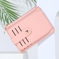 Pink PU leather card holder with zipper pocket and cute cat whisker detail - Pink