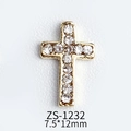 Golden cross nail art charm with 12 zircon rhinestones, size 7.5x12mm for manicure - Large Pave Cross (ZS-1232)