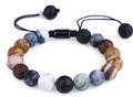 Handmade 10mm multi-color natural lava stone braided bracelet for men with adjustable cord - 10mm Multi-Color Natural Stones