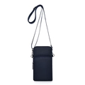 Mini nylon phone crossbody bag in navy blue with adjustable strap and silver metal zippers - Dark Blue